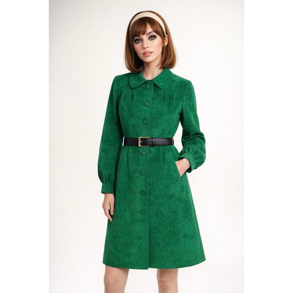 Vintage Green Suede Coat | Retro Button Front Jacket